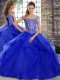 Chic Royal Blue Lace Up Quinceanera Gown Beading and Ruffles Sleeveless Brush Train