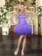 Lavender Tulle Lace Up Prom Evening Gown Sleeveless Mini Length Beading and Ruffles