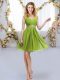 Mini Length Empire Sleeveless Olive Green Bridesmaid Dress Zipper