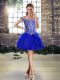 Latest Royal Blue Tulle Lace Up Homecoming Dress Online Sleeveless Mini Length Beading and Ruffles