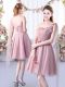 Delicate Tulle One Shoulder Sleeveless Lace Up Appliques and Belt Bridesmaids Dress in Pink