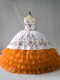 Sweetheart Sleeveless Sweet 16 Dresses Floor Length Embroidery and Ruffled Layers Orange Organza