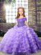 Lovely Lavender Little Girls Pageant Dress Wholesale Organza Brush Train Sleeveless Beading and Ruffled Layers