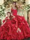 Colorful Red Straps Neckline Ruffles Quinceanera Gown Sleeveless Lace Up