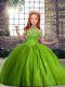 Best Floor Length Olive Green Little Girls Pageant Dress Wholesale Off The Shoulder Sleeveless Lace Up