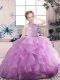 Lilac Zipper Kids Pageant Dress Beading and Ruffles Sleeveless Floor Length