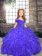 Purple Straps Neckline Beading and Ruffles Pageant Dress Toddler Sleeveless Lace Up