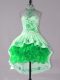 Smart Green Lace Up Military Ball Gowns Embroidery and Ruffles Sleeveless High Low