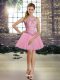 Sexy Pink Sleeveless Beading Mini Length Party Dress Wholesale