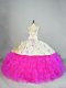 Hot Selling Sweetheart Sleeveless Quinceanera Dresses Embroidery and Ruffled Layers Fuchsia Organza