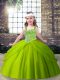 Tulle Straps Sleeveless Lace Up Beading and Pick Ups Kids Pageant Dress in Green
