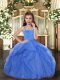 Fancy Floor Length Ball Gowns Sleeveless Blue Little Girls Pageant Gowns Lace Up