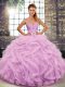 High Quality Lilac Ball Gowns Tulle Sweetheart Sleeveless Beading and Ruffles Floor Length Lace Up Sweet 16 Dresses