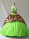 Organza and Printed Strapless Sleeveless Brush Train Lace Up Beading and Pick Ups 15th Birthday Dress in