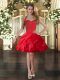 Discount Red Sleeveless Ruffles Mini Length Prom Gown