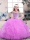 Modern Ball Gowns Little Girl Pageant Dress Lilac Straps Tulle Sleeveless Floor Length Lace Up
