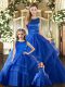 Glittering Royal Blue Lace Up Scoop Ruffled Layers Ball Gown Prom Dress Tulle Sleeveless
