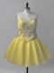 Unique Yellow Ball Gowns Sweetheart Sleeveless Organza Mini Length Lace Up Beading Dress for Prom