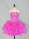 Modern Fuchsia Lace Up Prom Party Dress Beading and Ruffles Sleeveless Mini Length