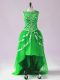 High Low Green Dress for Prom Tulle Sleeveless Beading and Appliques