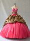 V-neck Sleeveless Lace Up Sweet 16 Quinceanera Dress Coral Red Organza