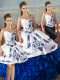Pretty Blue And White Sweetheart Neckline Embroidery and Ruffles 15th Birthday Dress Sleeveless Lace Up