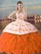 Orange and Rust Red Ball Gowns Embroidery Quinceanera Gown Lace Up Organza Sleeveless