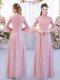 Pink 3 4 Length Sleeve Tulle Zipper Bridesmaid Dresses for Wedding Party