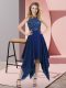 Sumptuous Royal Blue Dress for Prom Prom and Party with Beading and Sequins High-neck Sleeveless Zipper