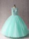Ball Gowns 15th Birthday Dress Apple Green Scoop Tulle Sleeveless Floor Length Lace Up