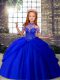 Sleeveless Floor Length Beading Lace Up Girls Pageant Dresses with Royal Blue