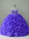Fabric With Rolling Flowers Sweetheart Sleeveless Brush Train Lace Up Beading Quince Ball Gowns in Lavender