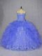 Purple Organza Lace Up 15 Quinceanera Dress Sleeveless Floor Length Appliques and Ruffles