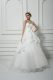 Sleeveless Organza Brush Train Lace Up Bridal Gown in White with Beading and Lace and Bowknot