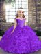 Charming Purple Ball Gowns Beading Little Girl Pageant Dress Lace Up Fabric With Rolling Flowers Sleeveless Floor Length