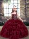 Floor Length Burgundy Child Pageant Dress Straps Sleeveless Lace Up
