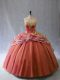Rust Red Tulle Lace Up Sweetheart Sleeveless 15th Birthday Dress Brush Train Appliques and Ruffles