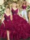 Burgundy Sleeveless Ruffles Floor Length Quince Ball Gowns