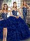 Gorgeous Three Pieces Quinceanera Dress Royal Blue Sweetheart Organza Sleeveless Floor Length Lace Up