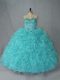 Custom Made Aqua Blue Ball Gowns Organza Sweetheart Sleeveless Beading and Ruffles Lace Up Sweet 16 Dresses