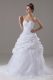 Lace Up Wedding Gowns White for Wedding Party with Beading and Lace and Pick Ups Brush Train