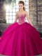 Luxurious Fuchsia Sleeveless Beading and Pick Ups Lace Up 15 Quinceanera Dress