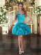 Turquoise Halter Top Lace Up Ruffles Homecoming Gowns Sleeveless