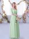 Fashionable Apple Green Side Zipper V-neck Lace and Belt Bridesmaid Dress Tulle Half Sleeves