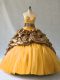 Fantastic Gold Lace Up Quinceanera Dresses Beading and Pick Ups Sleeveless Brush Train