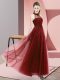 Discount Wine Red Tulle Lace Up Halter Top Sleeveless Floor Length Bridesmaid Dress Beading and Appliques