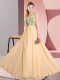 Peach Backless Scoop Beading and Appliques Quinceanera Dama Dress Chiffon Sleeveless