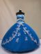 Admirable Sleeveless Tulle Floor Length Lace Up Quinceanera Gown in Blue with Appliques