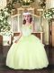 Yellow Green Organza Lace Up Kids Pageant Dress Sleeveless Floor Length Beading