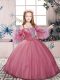 Sleeveless Floor Length Beading Lace Up Little Girls Pageant Gowns with Pink